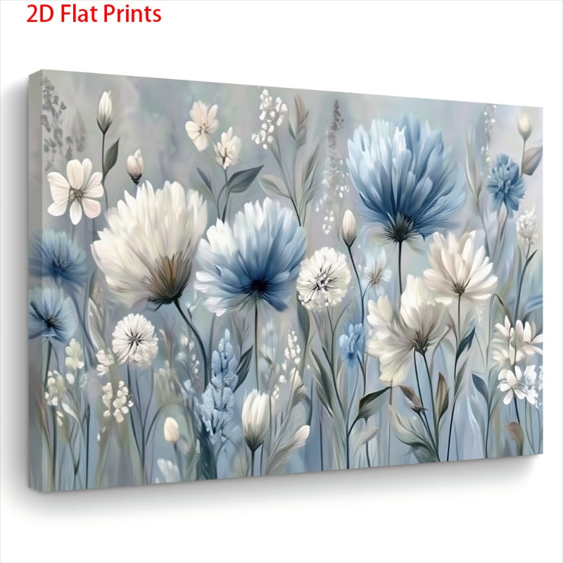 TEMU 2d Flat, 2d Flat, 1pc Wooden Framed Canvas Painting - Floral Wall Art With Wrap-around Frame, Suitable For Living Room, Bedroom, Kitchen Decor,