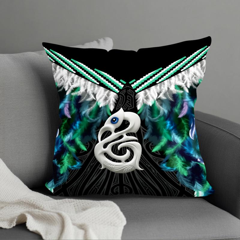 TEMU 2d Flat Print, - Cushion Featuring Maori-inspired Feather And Carving | 44.96 Cm X 44.96 Cm, One-sided, Made Of Polyester, Ideal For Different