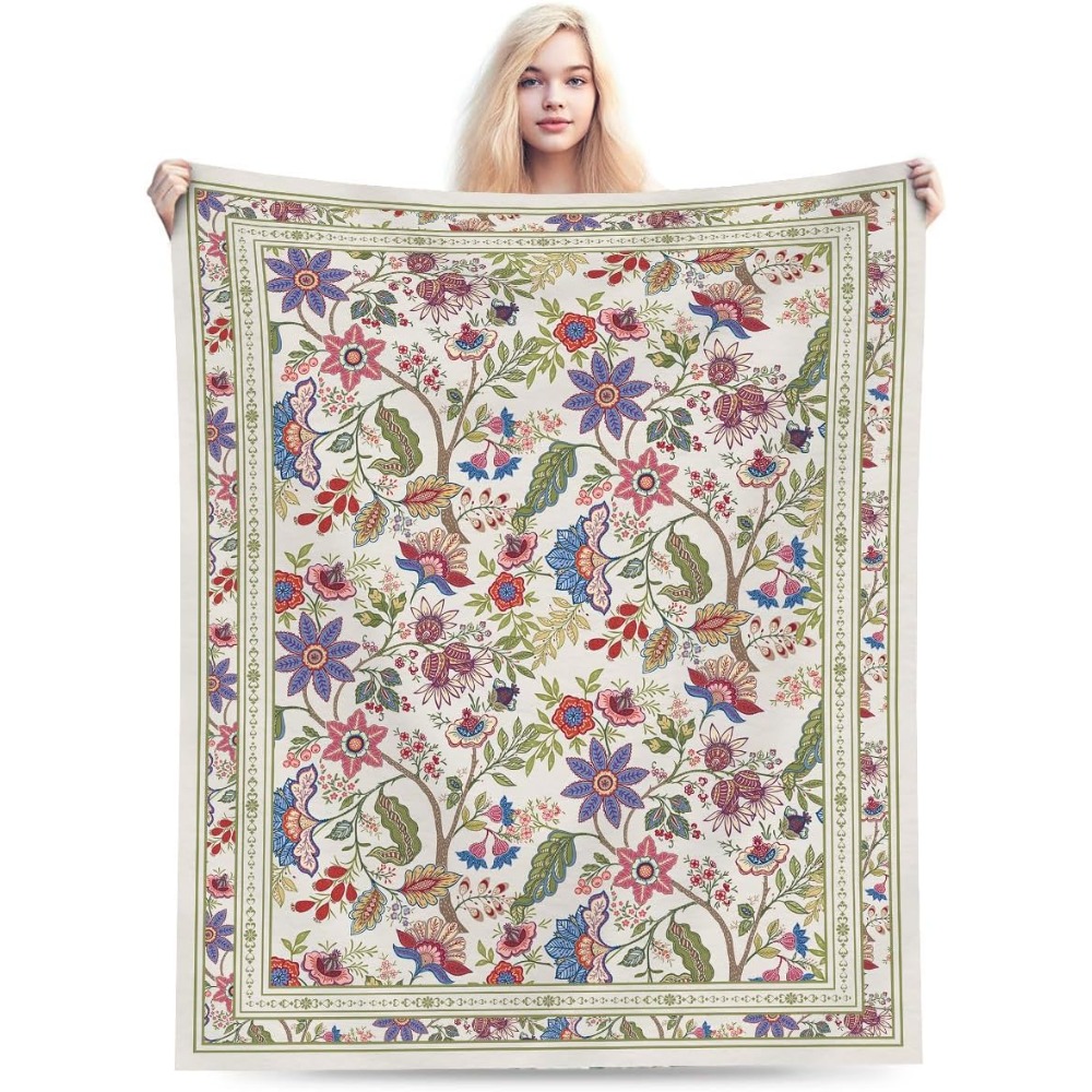 TEMU Retro Bohemian Floral Sofa Chair Bed Blanket, Warm And Comfortable Flannel Soft Vintage Paisley Mandala Abstract Bohemian Floral Farmhouse