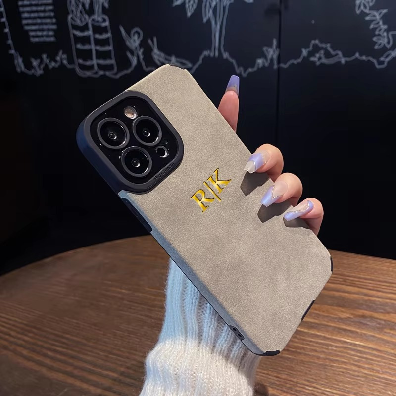 TEMU Персонализиран Луксозен Калъф за iPhone 16 15 14 11 Pro Max Plus с Инициали на Името - Кожена Обложка