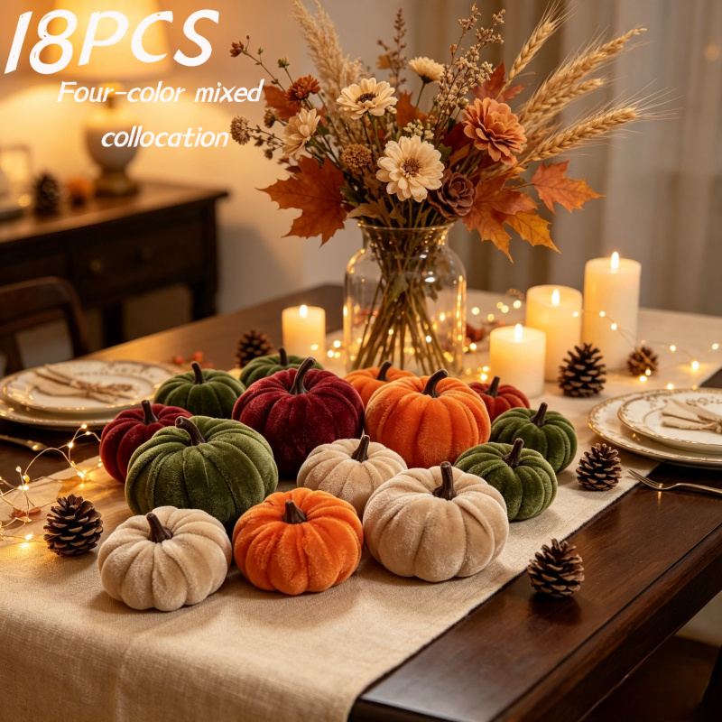 TEMU Ensemble de citrouilles artificielles pour Thanksgiving, combinaison de tailles de 3,27 pouces et 2,05 pouces, décorées avec des citrouilles