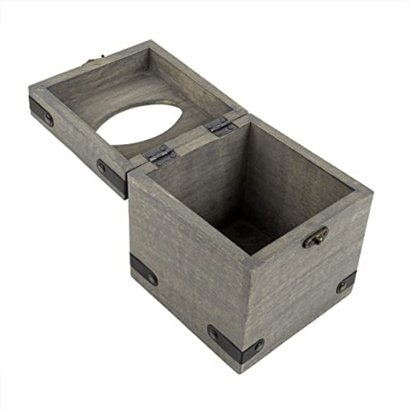 1pc solid mango wood tissue box holder with lid - modern rustic grey washed  ,   square design with black legs & hinges, fits bathroom vanity, nightstand, desk - durable & sturdy storage cabinet for tissues, napkins, facial tissues - fits most boxes (5.75” wide) - mango wood construction, easy-access lid & secure closure, space-saving organizer Product details 3