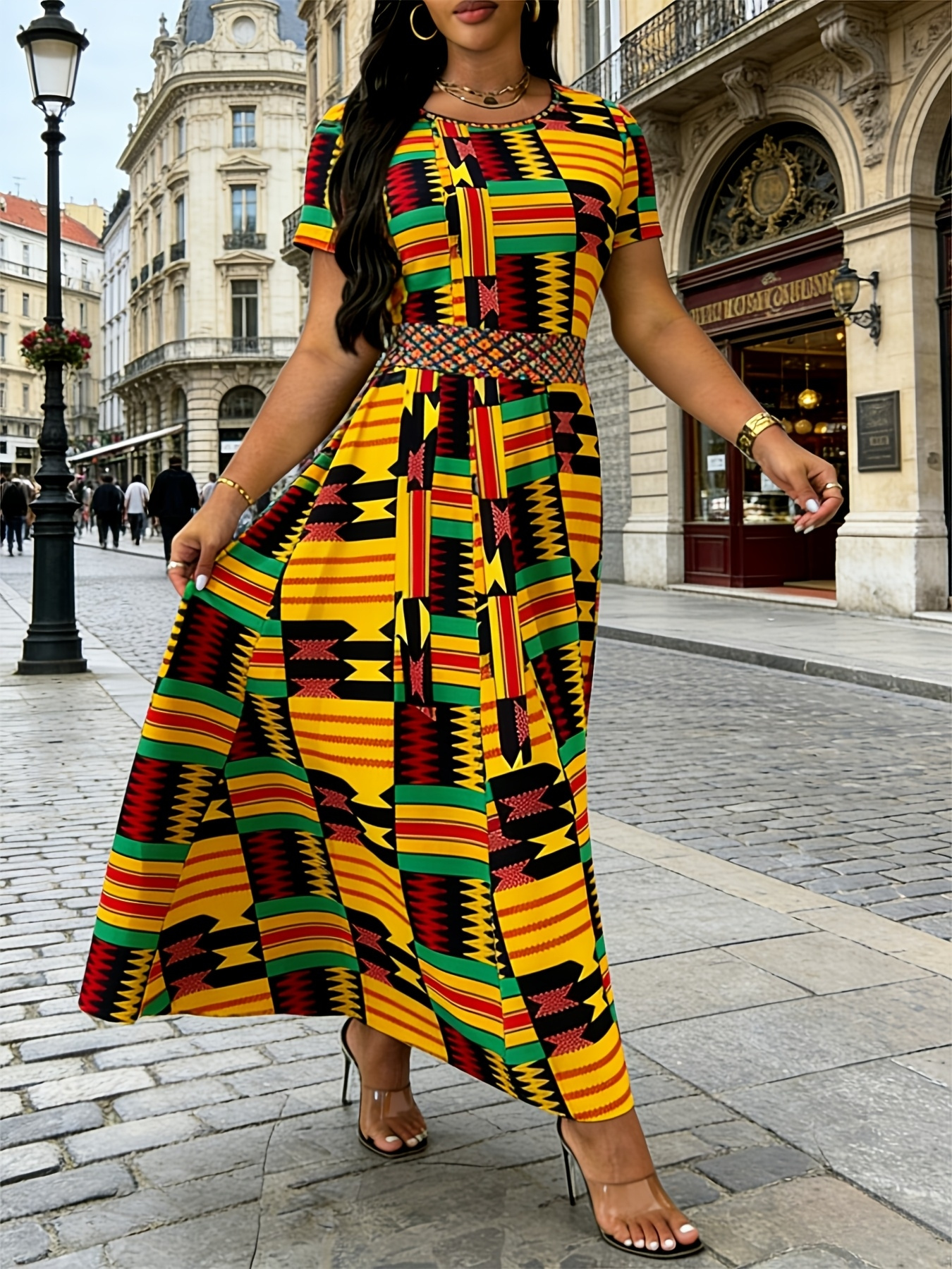 slim fit dress slacks Purple Peplum African Print Dress