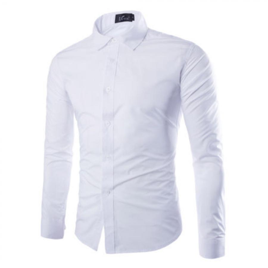 

Men's Formal Long Sleeve Shirt Pocketless Collar Slim Fit Business Work Luxury Cloth