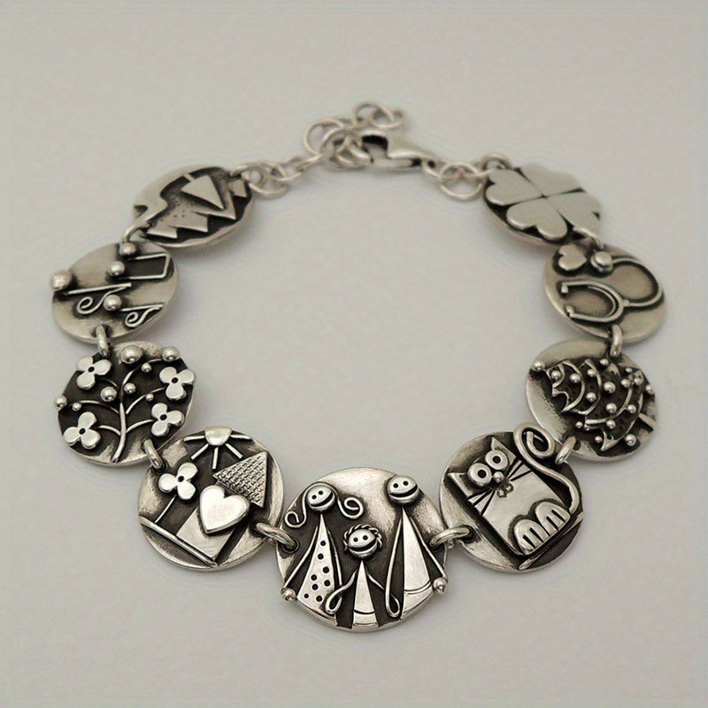 Retro Bronze Commemorative Bracelet with Cat & Flower Motif
