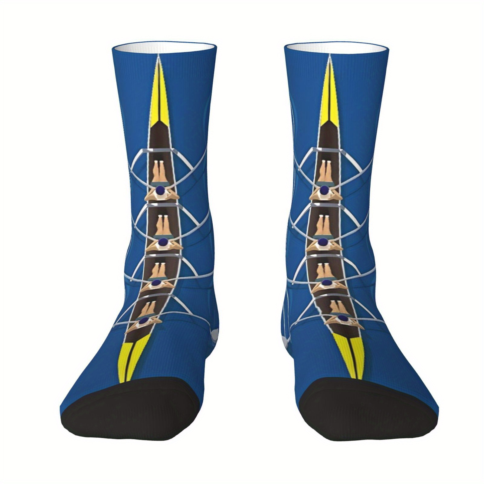 TEMU 1 Pair Novelty Socks - Athletic Sports Socks With Rowing , Breathable Polyester Blend For - Machine Washable Gym, Boat Team, Or Gift - Perfect