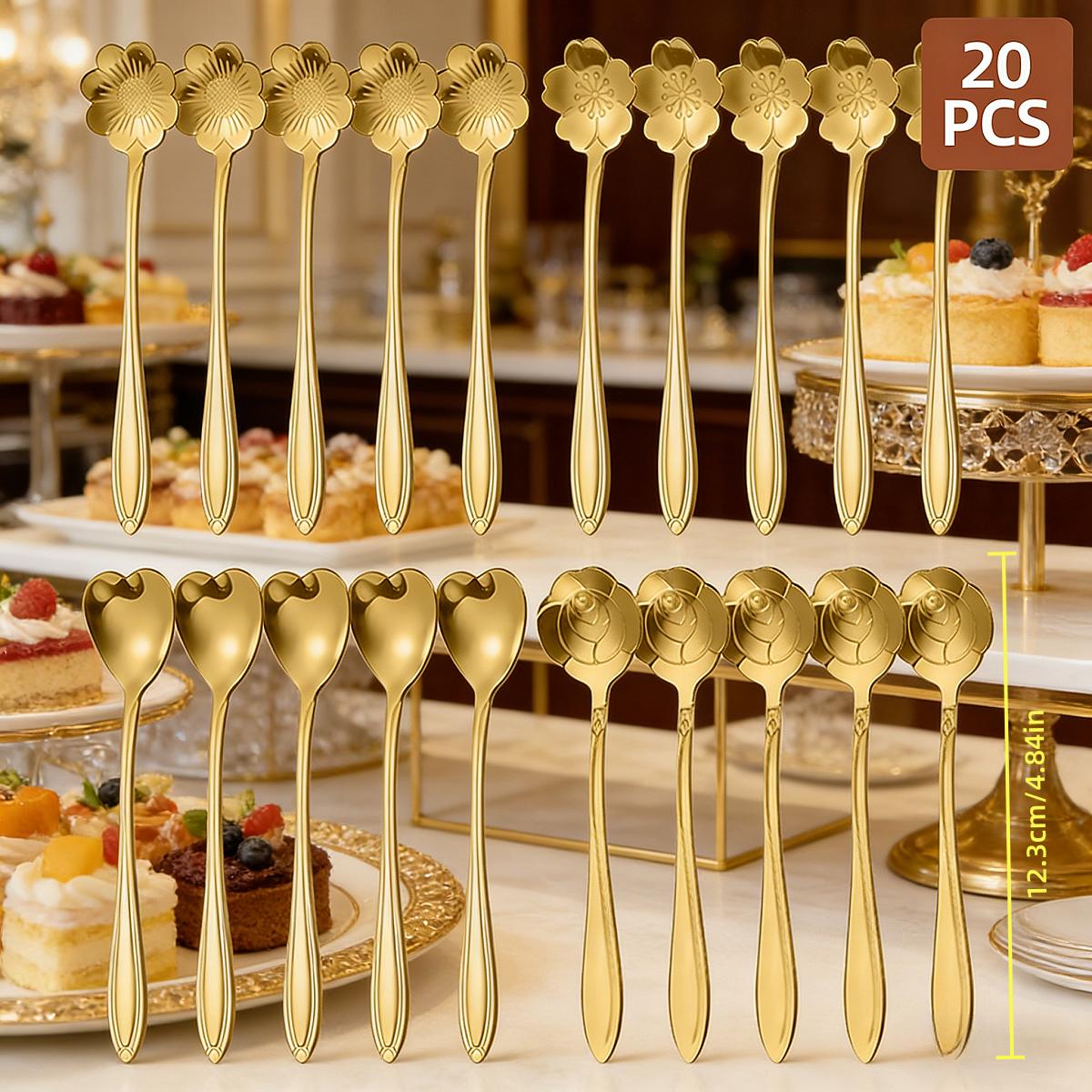TEMU Vfvhome 20pcs Floral Spoon Set, Mini Flower Tea Spoon Set, Ice Cream Dessert Spoon Coffee Spoon, Creative Stirring Spoon, Dishwasher Safe,