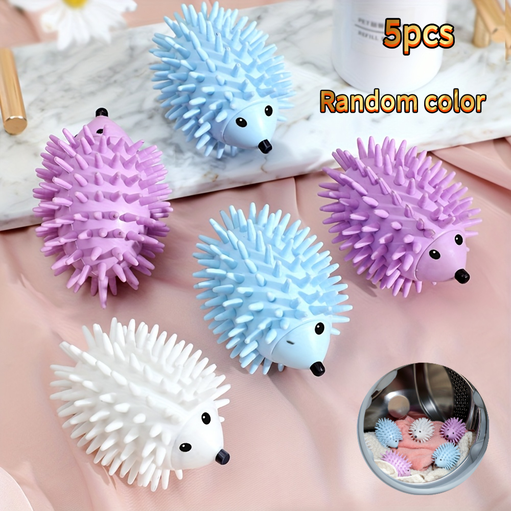 TEMU 5pcs Reusable Hedgehog Laundry Balls - Cute Anti- And Wrinkle-free Plastic For Washing Machines And Dryers, Gently , Random Colors, Laundry