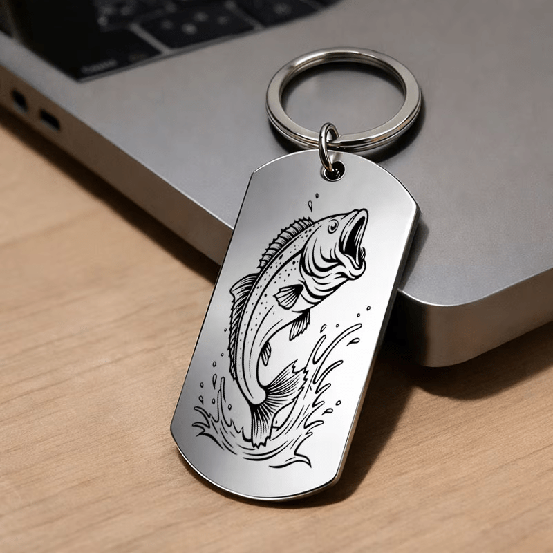 TEMU 1pc, Mirror Metal Laser Engraving, Fish Pattern Jumping Out Of The Water, Keychain, Outdoor Fishing Leisure Hanging, Fishing Enthusiasts, Senior