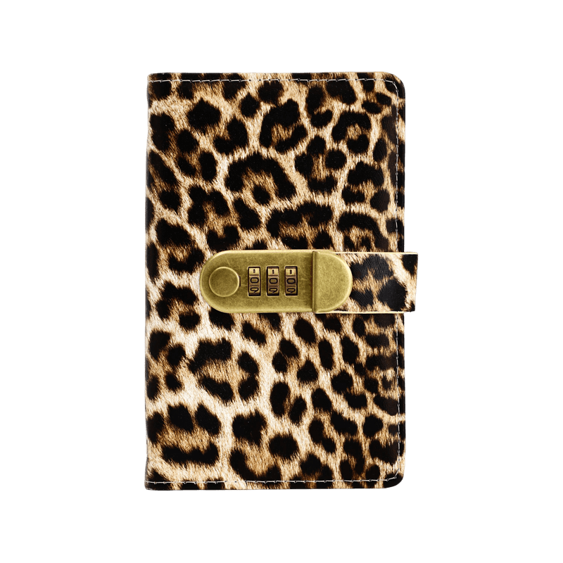TEMU Leopard Print Password Lock Savings Notebook, A6 Size Portable Locking Money Organizer With 50 Pages, Secure Cash & Bill Storage Book For Budget
