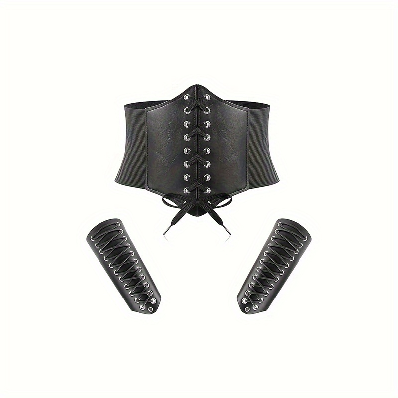 TEMU Ensemble 3 pièces ceinture corset gothique et bracelets élastiques pour femme, costume de cosplay médiéval de , accessoire de fête d'Halloween