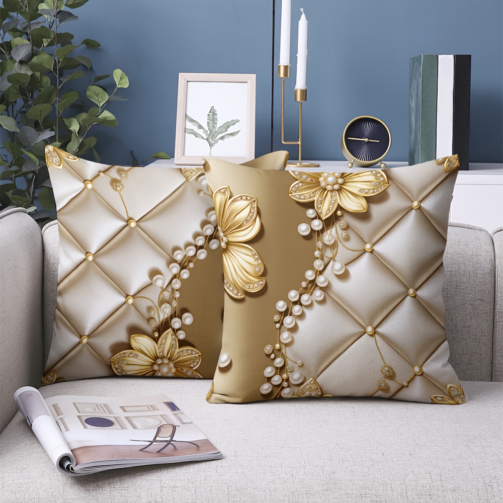 TEMU 2d 2pcs Light Luxury Pearl Floral Theme Pillow Covers, Optional, Velvet Material, Single-sided Print Without Pillow Insert, With Background,
