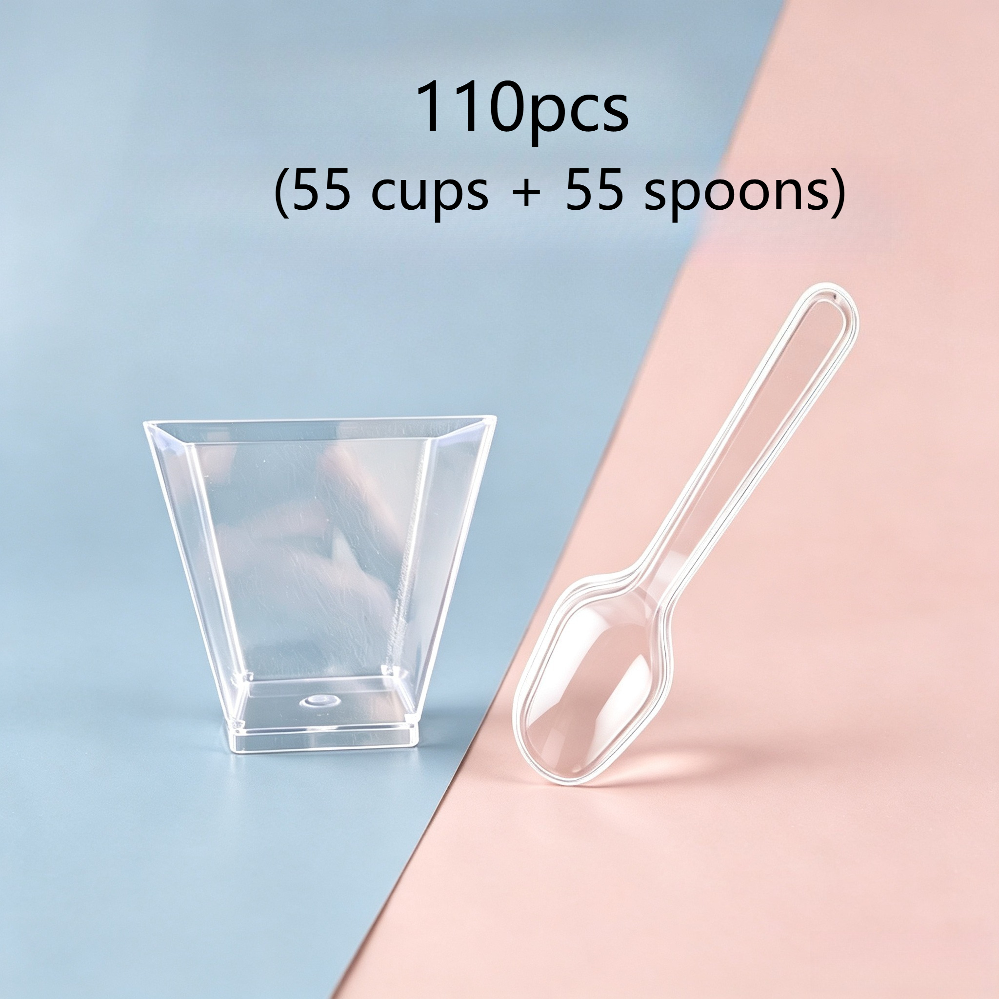 TEMU 110 piezas (55 vasos y 55 cucharas) Mini vasos para gelatina de frutas, vasos para fiestas, vasos para helados, vasos para mousse - Vasos