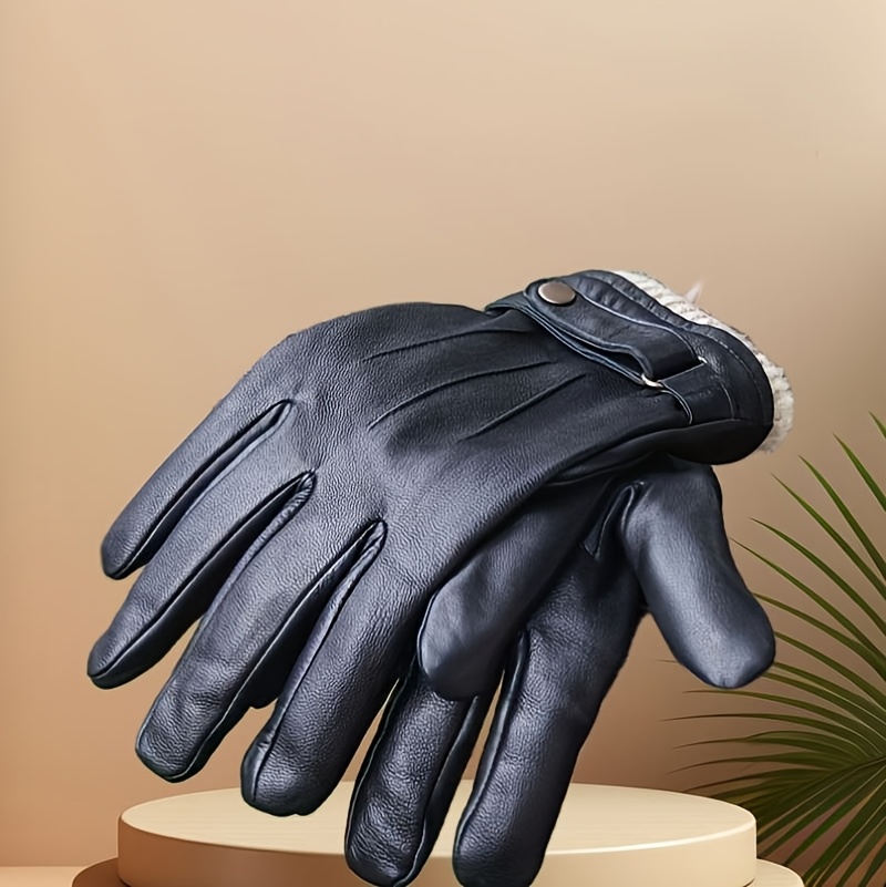 Gants d'hiver pour hommes avec écran tactile - Conception intégrale en peau de mouton douce avec dragonne réglable, gants marrons pour temps froid, un cadeau élégant idéal pour papa ou mari, gants en cuir à la mode | Conception durable, cadeau de Noël et du Nouvel An.
