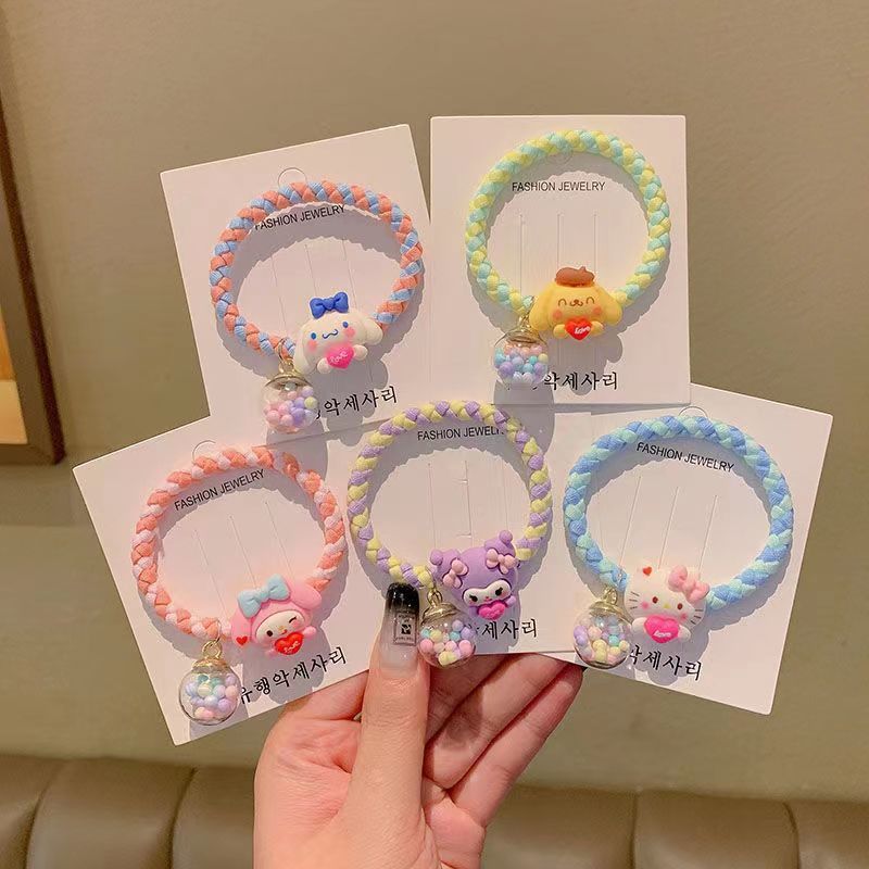 Image of 5pcs Set Cinnamoroll & Pompompurin Hair Ties - Cute And Beautiful Elastic Ponytail Holders, Colorful Fabric Hairbands For And Women's Decoration For Occasions, Sweet And Stylish Hair Accessories For