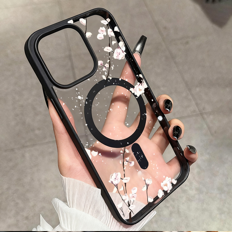 TEMU Phone Case - Transparent Magnetic Phone Case With A Snowflake Flower Branch Design, Compatible With For Iphone 17 Pro Max And 17 Air, Fits For