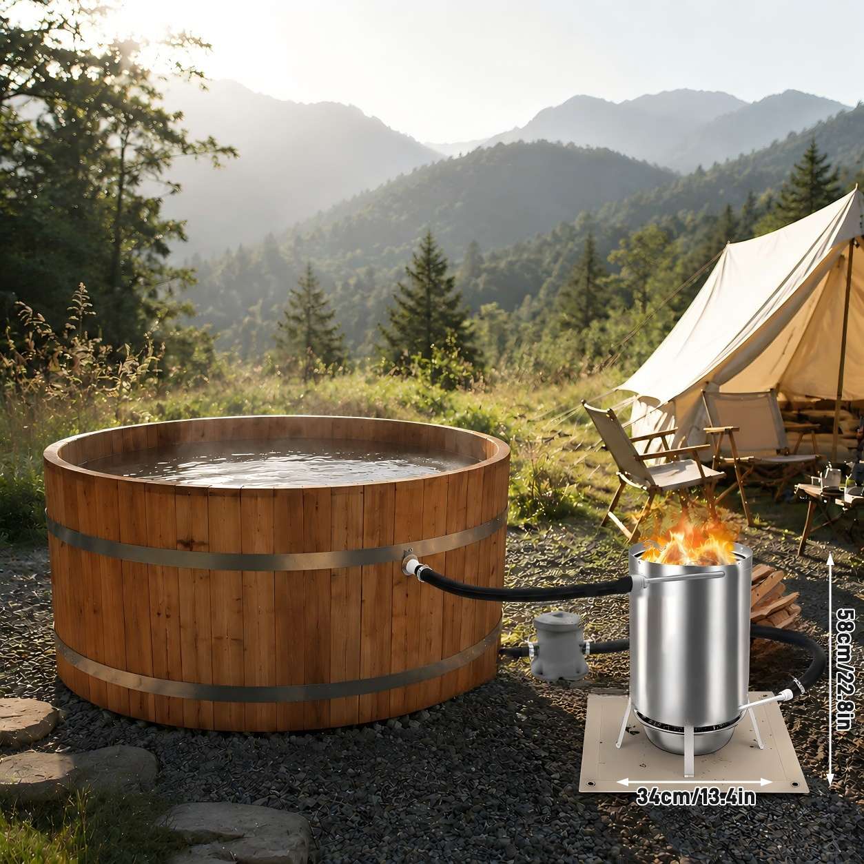 Image of Wood- Pool Heater , Outdoor Wood Pool Stove With 32/38mm Standard Water Fittings, Mat And Ash Tray For Comfortable Warm Water