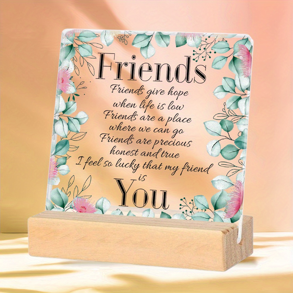 TEMU 2d Flat, 1pc Floral Frame Friendship Theme Acrylic Desktop Decoration, With English Slogan " " - Elegant 2d Design, Suitable For Home, Office,