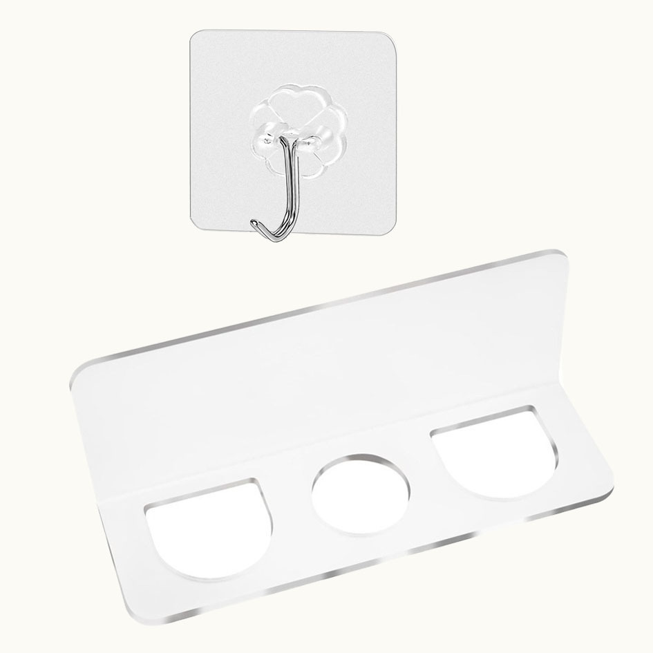 TEMU 2pcs Set: 1 Storage Shelf + -drill Hook, 3-hole Acrylic Transparent Bathroom Organizer Shelf, Wall-mounted Hairbrush Holder, No-drill Vanity