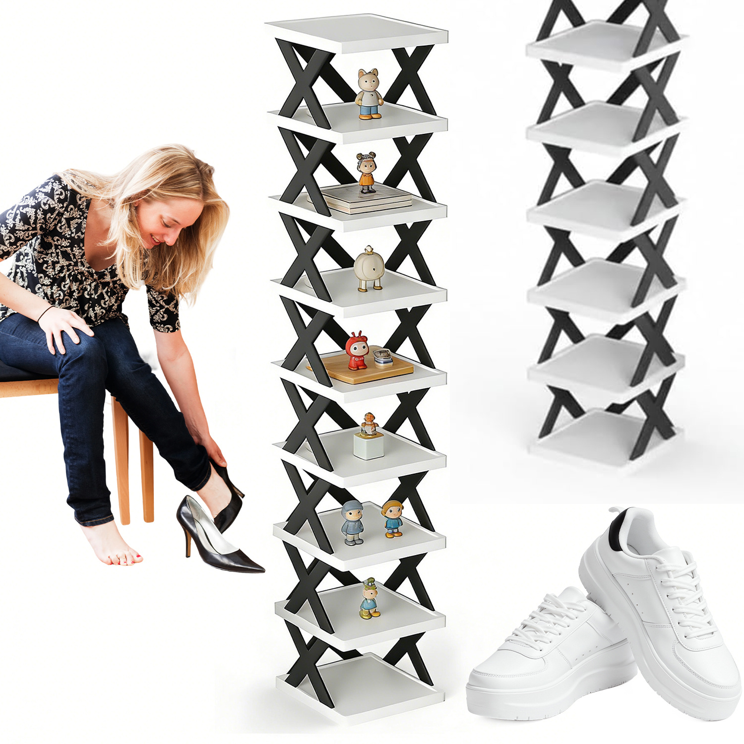 1set 9-story Narrow And Simple Shoe Rack, Quickly Assembled, Suitable For Corridors, Living Rooms, Wardrobes, Bedrooms Or That Need Extra Storage Space.