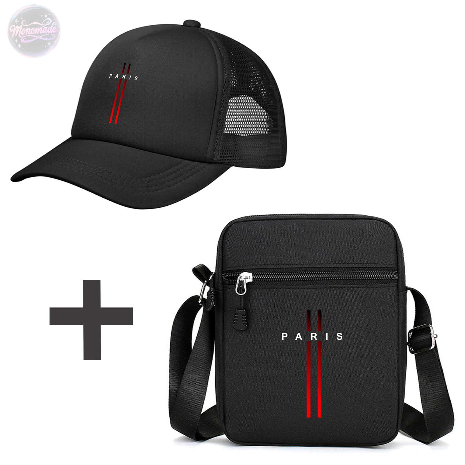 E-shop 2-teiliges Paris-Themen Schultertasche & Baseballcap Set – Französischer Stil verstellbarer Daypack, Retro Eiffelturm Accessoires für Damen &