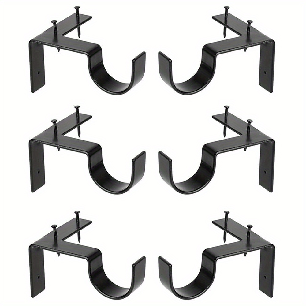 TEMU 6pcs Easy No Drill Curtain Rod Holder, Curtain Rod Holders Single Hook Right Into Window Frame Decor, Suitable For 1.18 Inch Curtain Rod