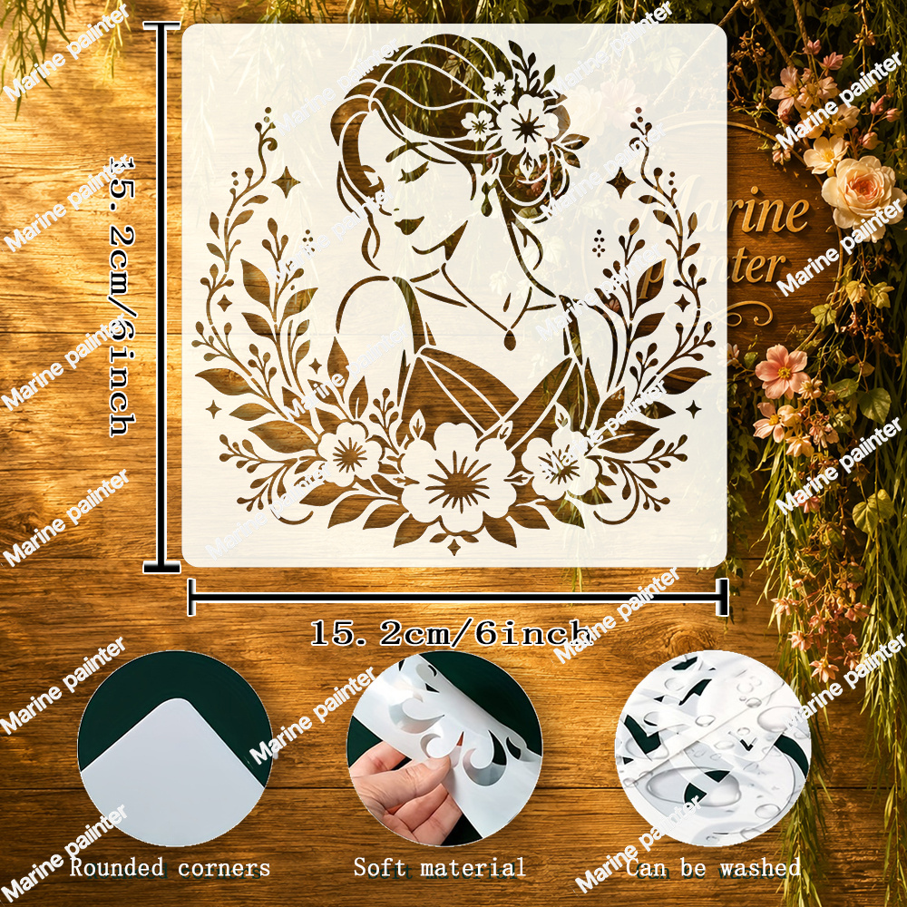TEMU Elegante per Pittura Rosa - Accessori per Capelli a Forma - Fiori, Foglie e Foglie Intorno - Sorridente con Chiusi per Tela, Carta, Tessuto, ,
