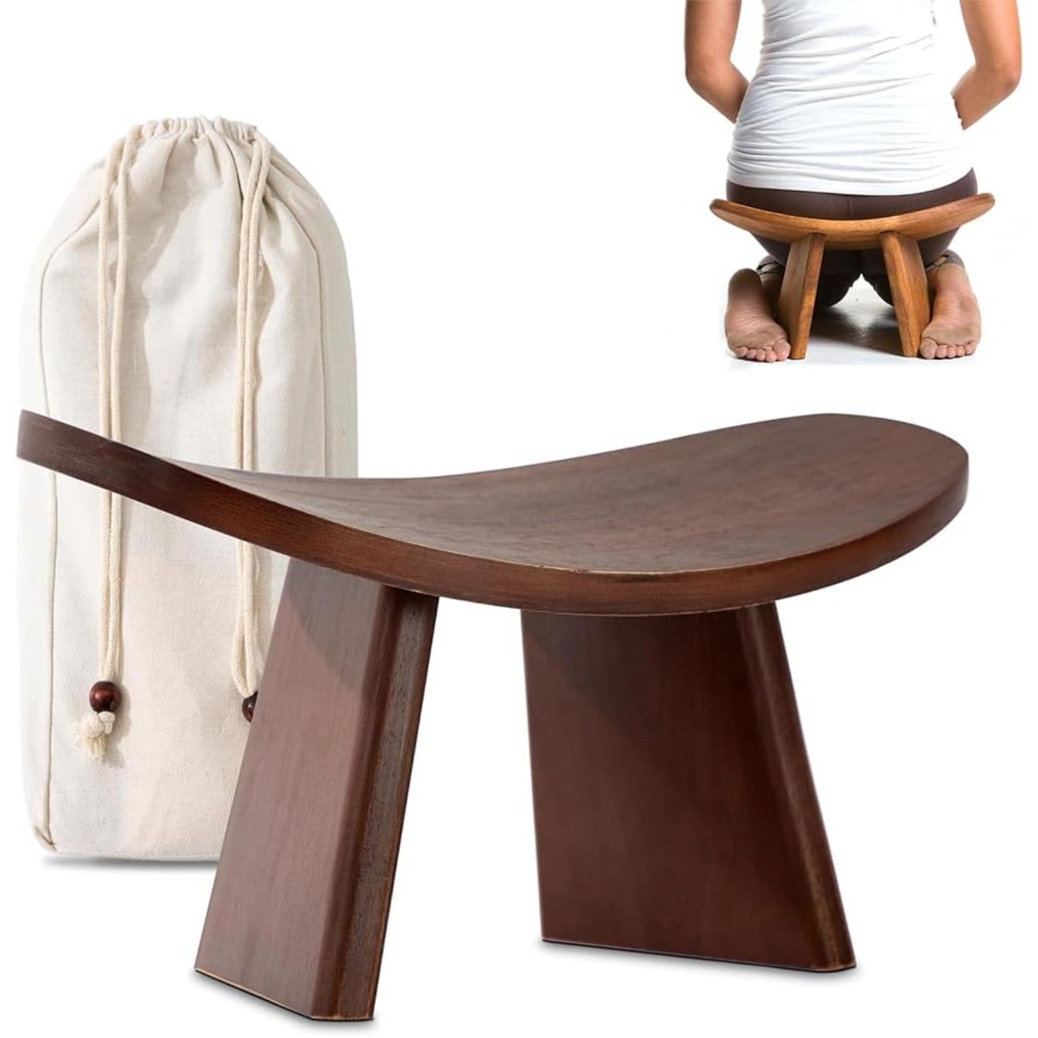 Image of Handmade Solid Wood Meditation Bench, Ergonomic Kneeling Meditation Stool, Walnut Portable Oval Seat Suitable For Yoga, , Gym & Meditation Room, Wooden Seat For Home Use
