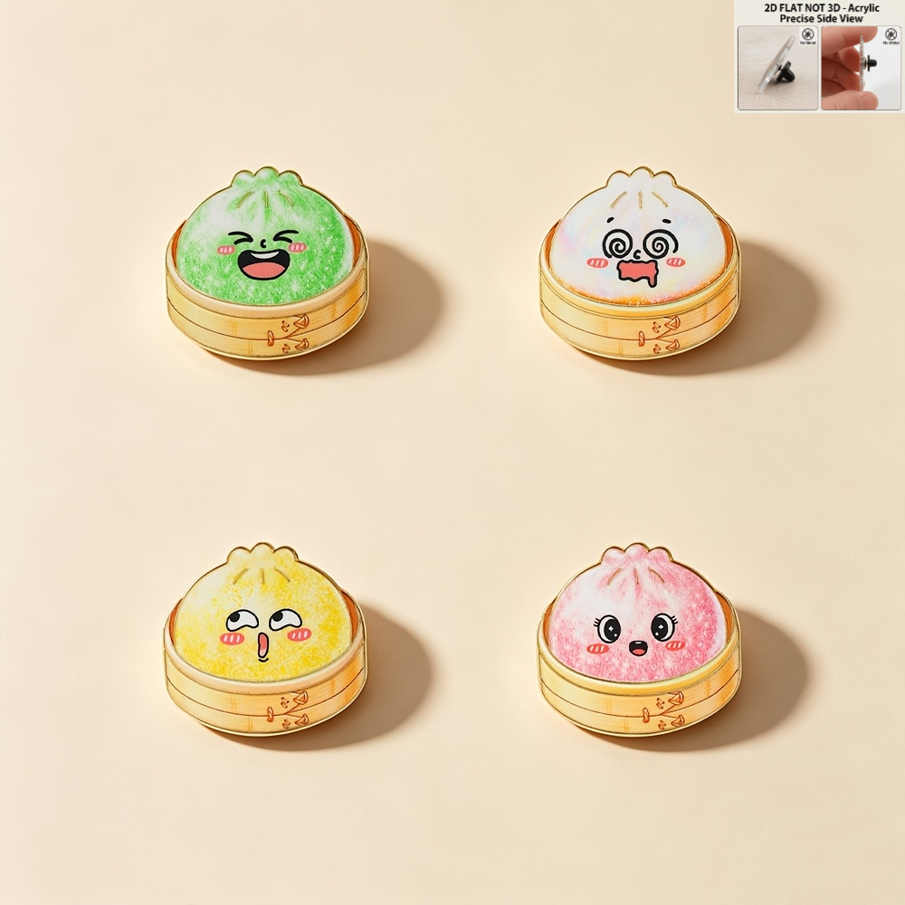 TEMU 2d Flat - 4pcs Dumpling Acrylic Brooch Pins, Fashion Decorative Badges For Collars And Bags, Gift