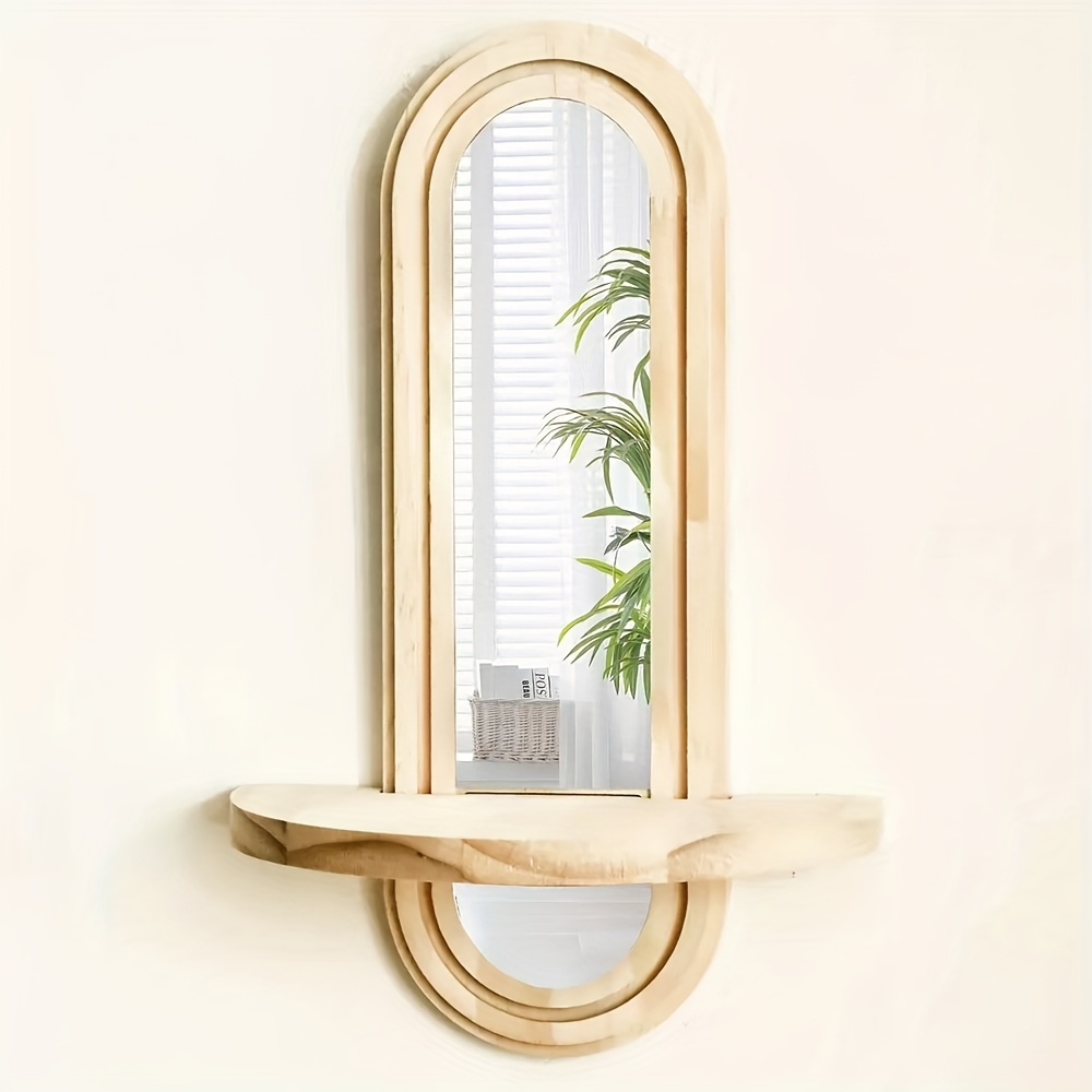 TEMU Nordic Minimalist Solid Wood Floating Wall Shelf With Mirror, Wall Decoration And Storage Rack, Bedroom, Living Room, Entrance Storage Rack,