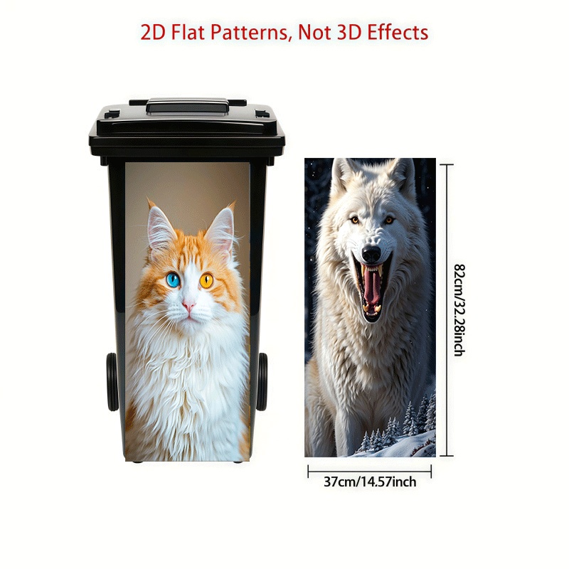 2pcs 2d flat printing trash can stickers heterochromatic pupil cute cat themed design 37 82cm self   wall decal wallpaper for kitchen trash can decoration suitable for trash cans   decor 2d flat