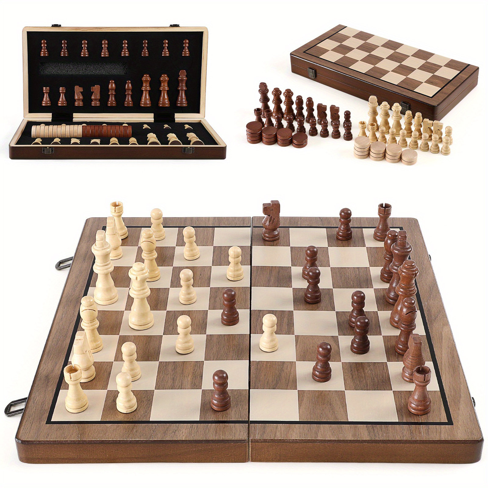 TEMU Magnetic Chess And Checkers Set, 15-inch Foldable With Extra Queens, Ideal For Adults, Beginners, And Professionals, Chess Practice|foldable