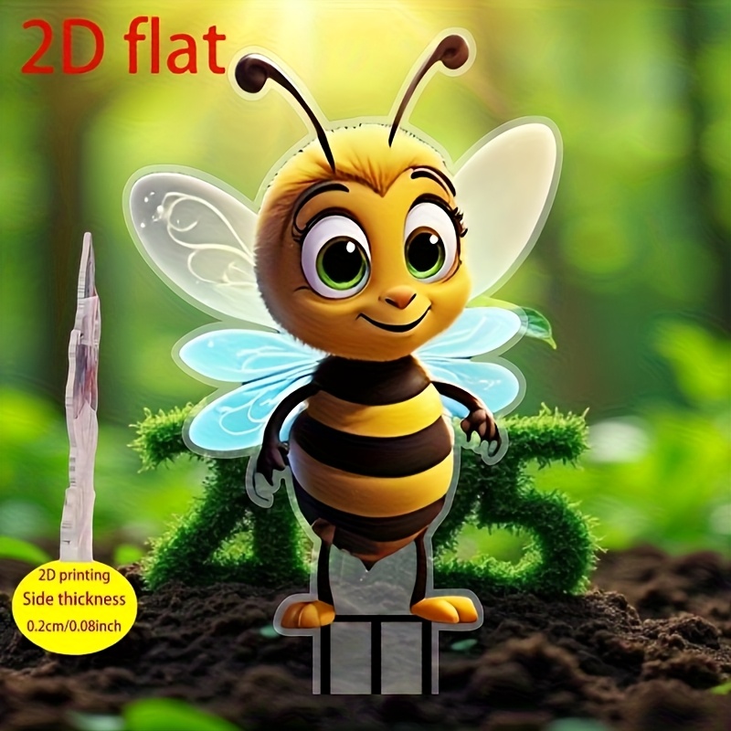 E-shop 2D Flat - [2D Flat] Niedliches Bienen-Acryl-Gartenschild im Bohemian-Stil zum 2D-Drucken, mit einem Tiermotiv für die Gartendekoration, kein