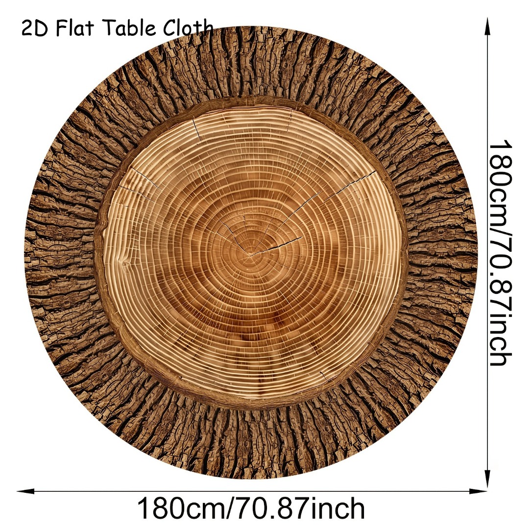 TEMU 2d Flat Tablecloth, A Round Tablecloth With A Wood Grain Design In A Rustic Style, Made Of Polyester In A Warm Brown Color. Perfect For A
