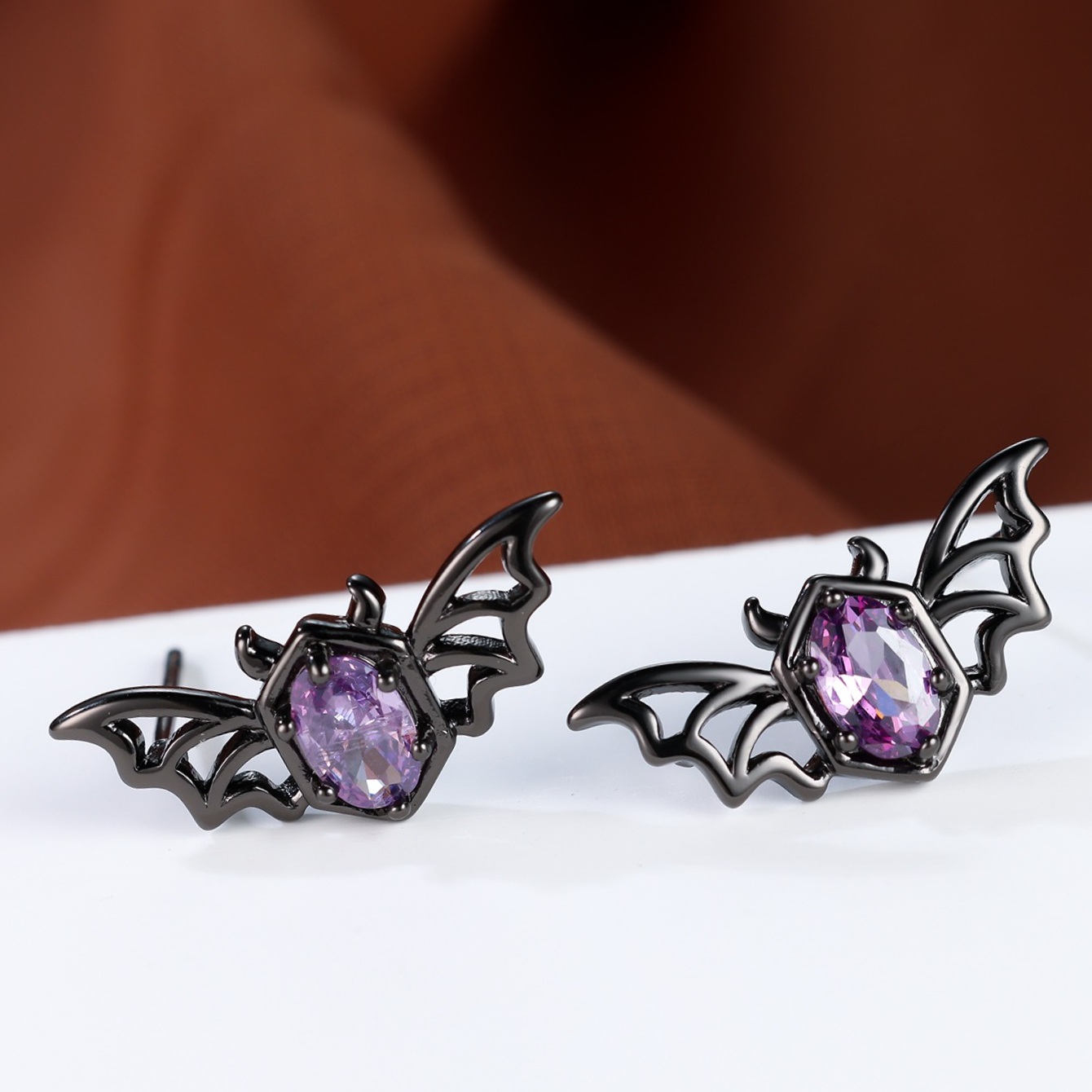 TEMU Dark And Cool Bat-shaped Stud Earrings, Hollow With Purple Synthetic Synthetic Cubic Zirconiaia, Unisex, For Halloween Parties, Cosplay, Themed