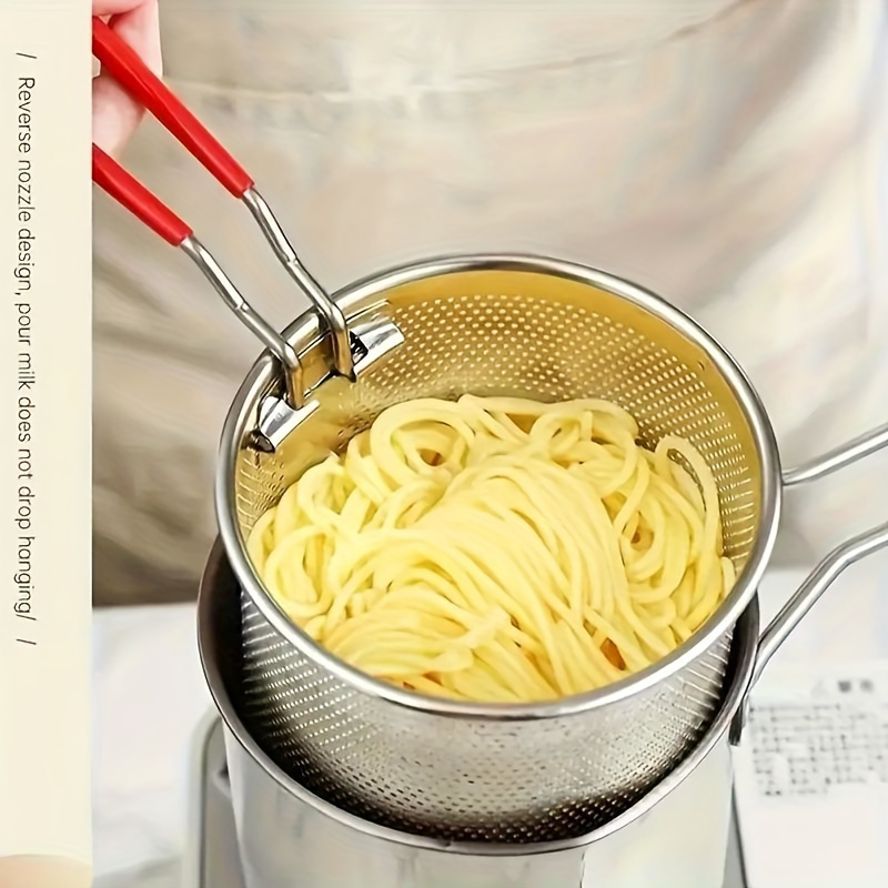 Freidora de acero inoxidable con cesta con filtro - Compacta y fácil de usar, perfecta para festividades como Navidad, Halloween, Día de San Valentín, etc. Ideal para papas fritas onduladas, papas fritas, pescado y pollo - Herramienta de cocina esencial para cocinar en casa