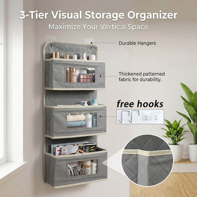 TEMU 3/4 Layers Thick Fabric Hanging Storage Bag 2026 New Large Capacity Pattern Door Hanging Organizer For Bedroom Bathroom Pantry