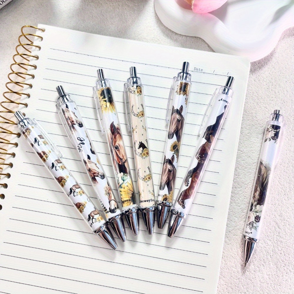 Image of 7pcs Horse Stationery Set, Horse Gift Ballpoint Pen For Equestrian Enthusiasts With Black Ink - Suitable For Office Supplies