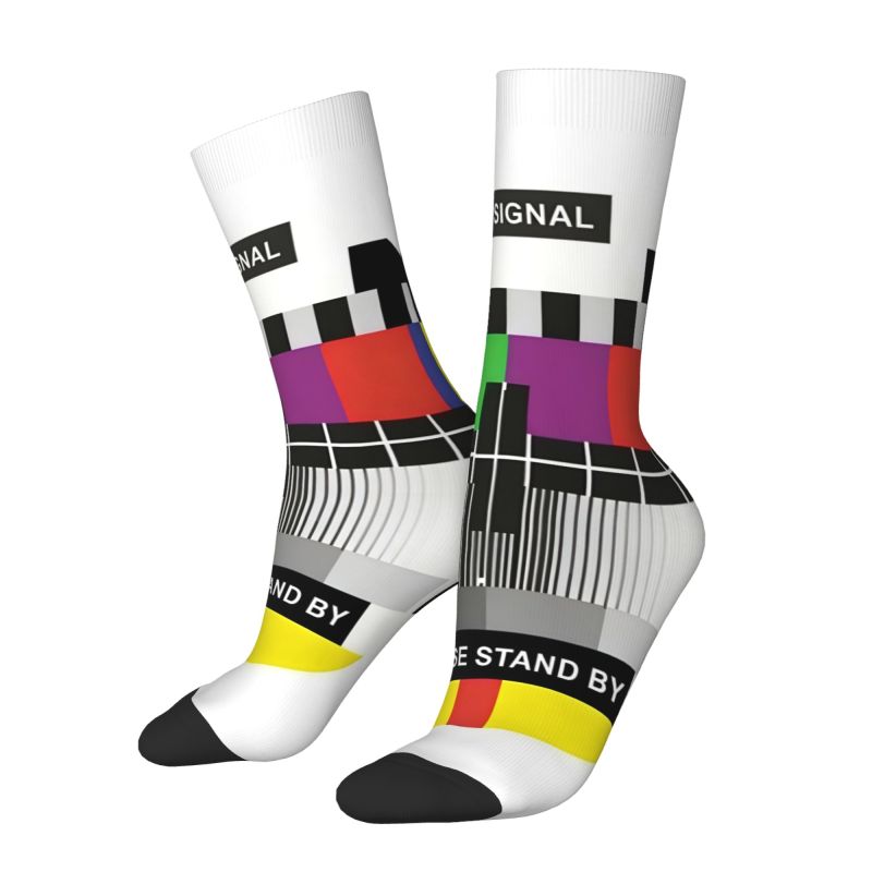 TEMU Calcetines con tarjeta de prueba de TV sin estilo vintage - Meme tecnológico retro con eslóganes "" y "PLEASE STAND BY", para regalos digitales,
