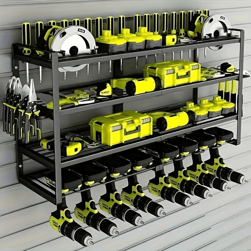 1 metal wall mounted tool organizer rack designed for garages featuring a yellow and scheme with holders for screwdrivers and a perfect gift for fathers day for the man storage racks