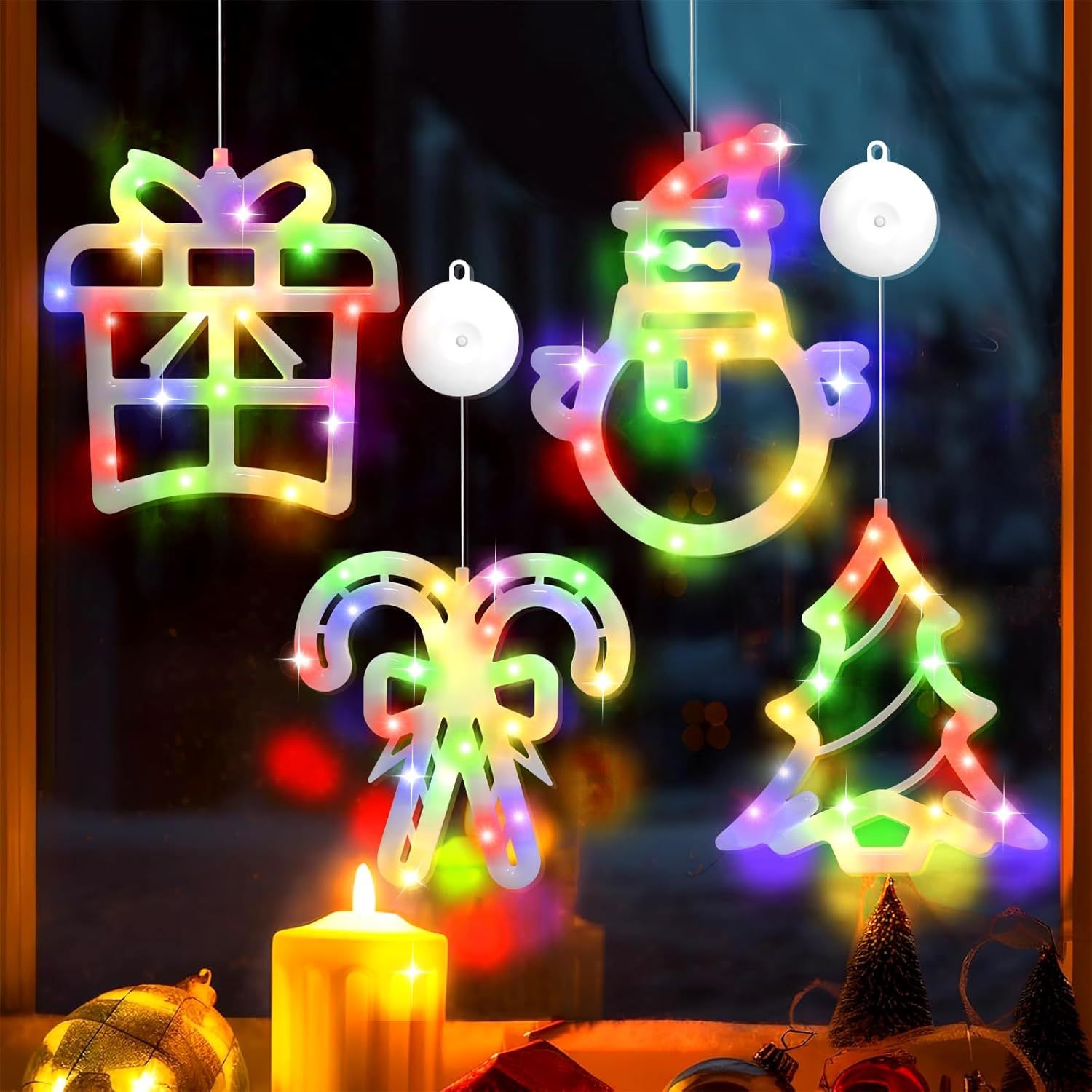 

4- Hatisan Led Christmas , Battery- - Plastic Decorations Suction Cup, Required, Up Decor For Christmas