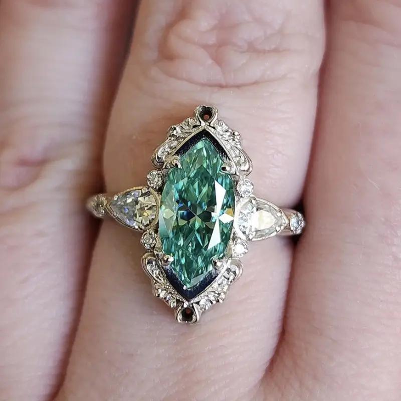 E-shop Luxus 4-Krallen Einlage Meerblau Synthetischer Zirkonia Ring für Damen Täglicher Hochzeitsring Schmuck Vintage Jubiläumsring Geschenk (ohne Box)