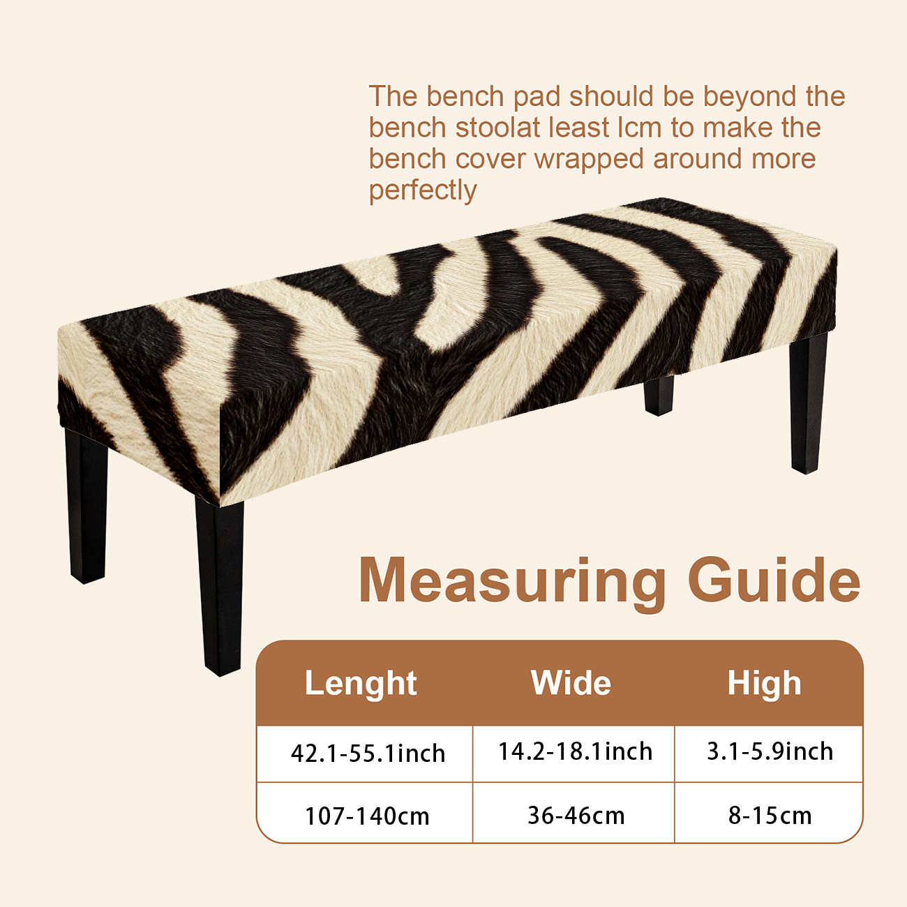 TEMU Stretch Bench Cover, Zebra Print Bench Cover (bench Not Included), Living Room Sofa Bench Protector, Bedroom Bed End Bench Cover, Shoe Bench