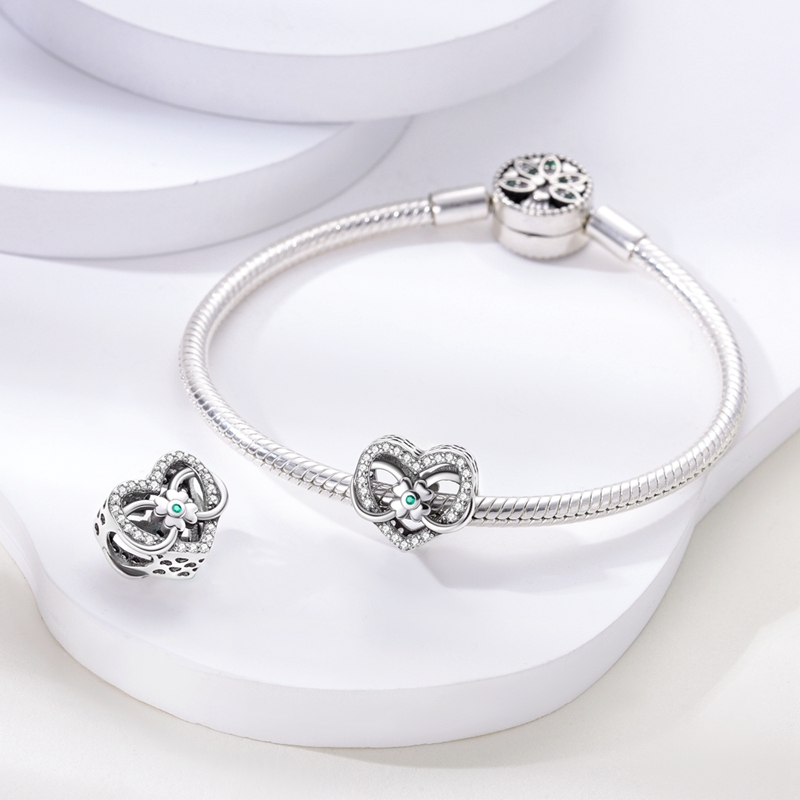 Women's Heart-Shaped Infinity Four-Leaf Clover Beaded Charm