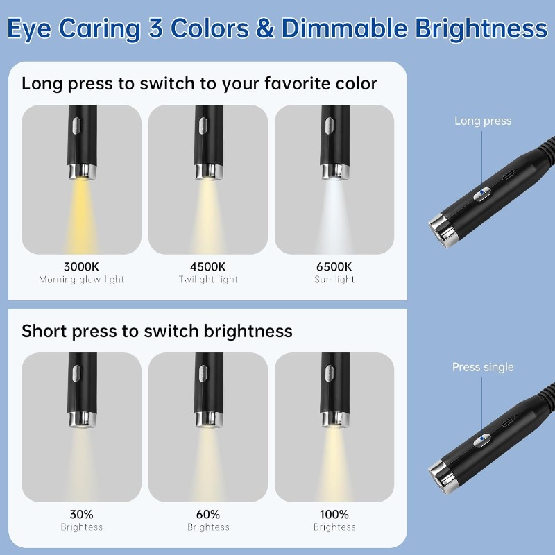 Lampe De Lecture LED Rechargeable Par USB, 2000mAh, Pour Le Lit, Flexible, Respectueux Des Yeux, Veilleuse