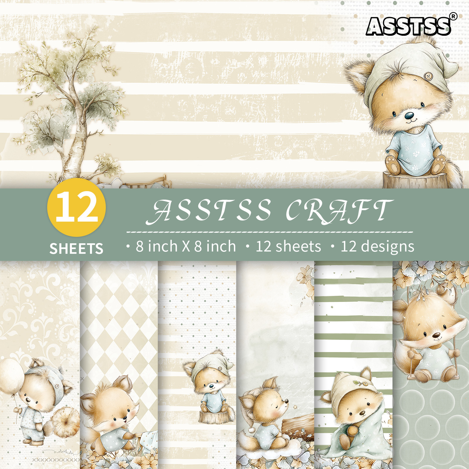 TEMU Bloc de papier épais pour scrapbooking ASSTSS de 12 feuilles, adapté au journaling, au collage et aux loisirs créatifs de baby shower - Feuilles