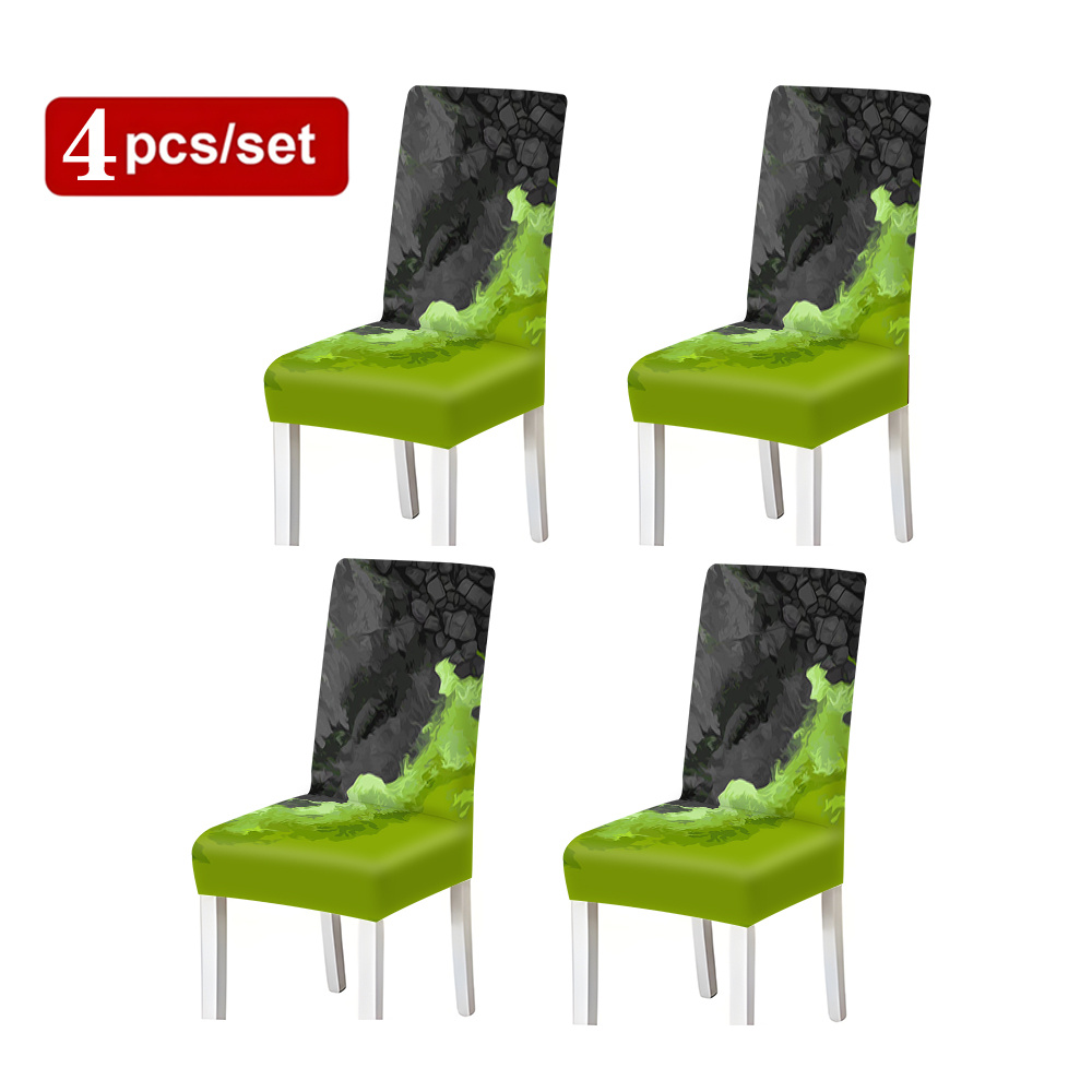 E-shop Ein Set aus 2/4/6 luxuriösen Stuhlhussen mit einem stilvollen Schwarz-Grün-Patchwork-Design. Diese elastischen Stuhlhussen eignen sich für