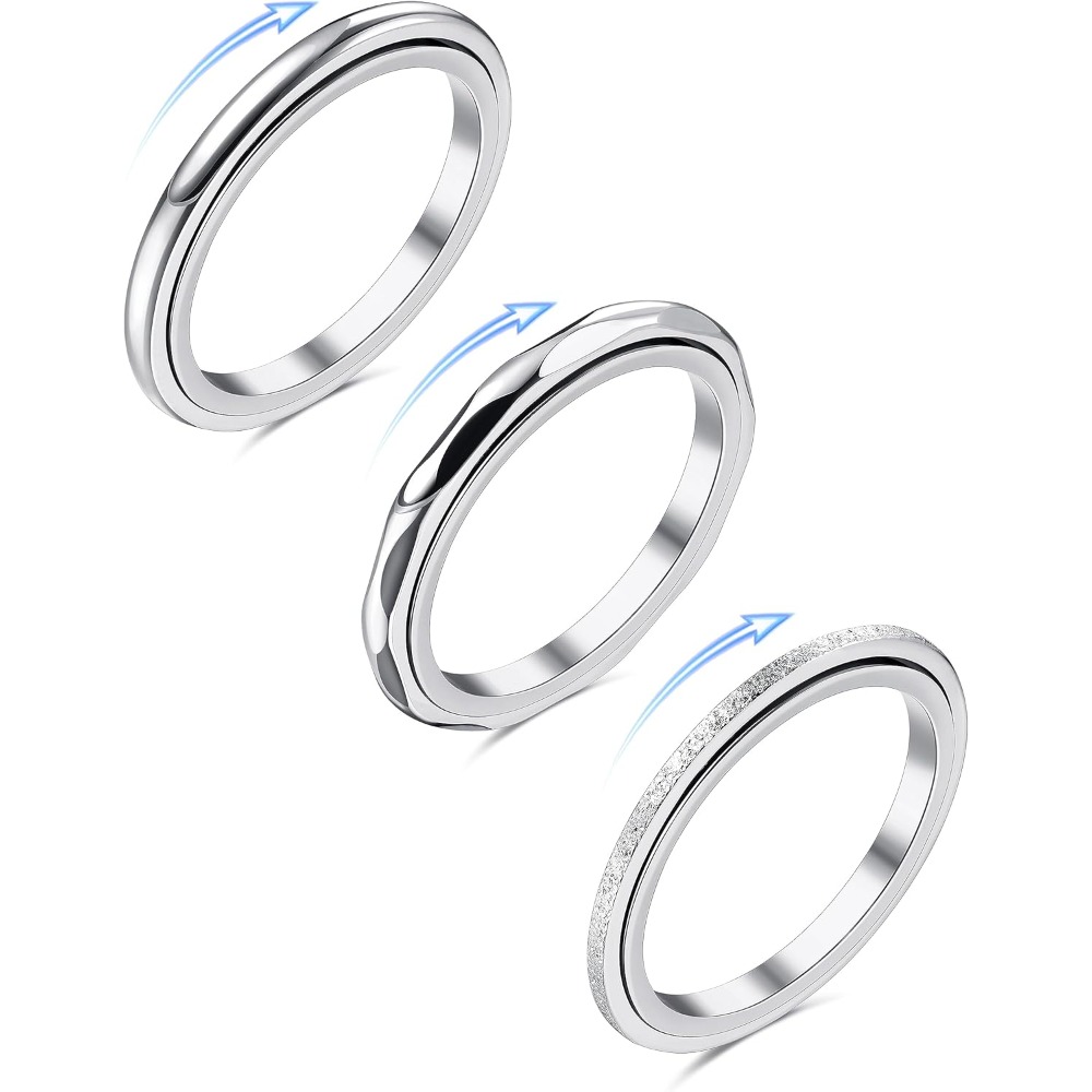 Image of 3pcs Teenager Rings 316l 316l Stainless Steel Rings Set Band Thumb Rings Silvery Rings For Teenager Engagement Wedding Rings For Unisex, For Teenager, For Teenager