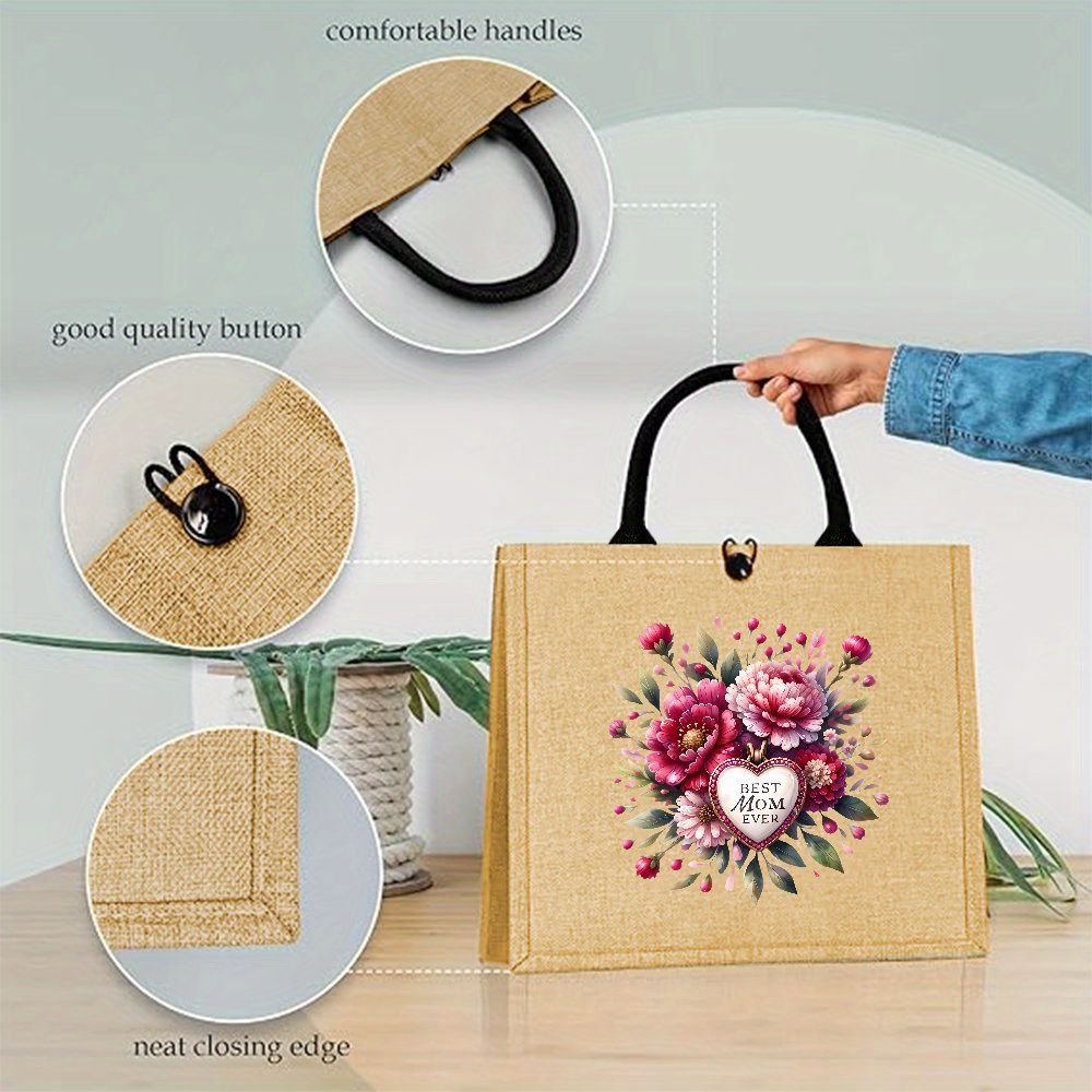 floral printed jute tote bag mom large capacity Temu Bahrain