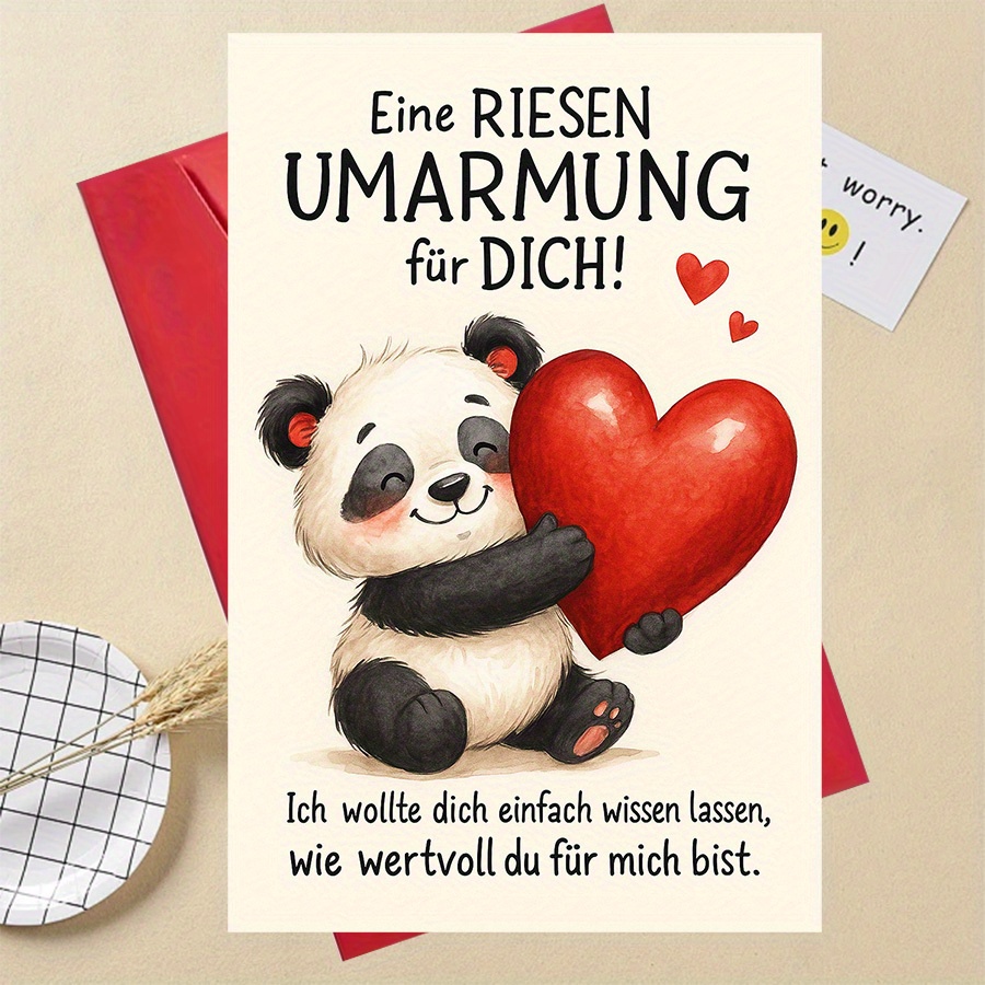 1pc Cute Panda Holding Heart Greeting Card Expressing Big Hugs And Appreciation Perfect For For Birthdays Anniversaries Or
